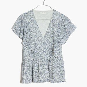Madewell XXS Georgette Ruffle-Sleeve Peplum Top in Americana Floral